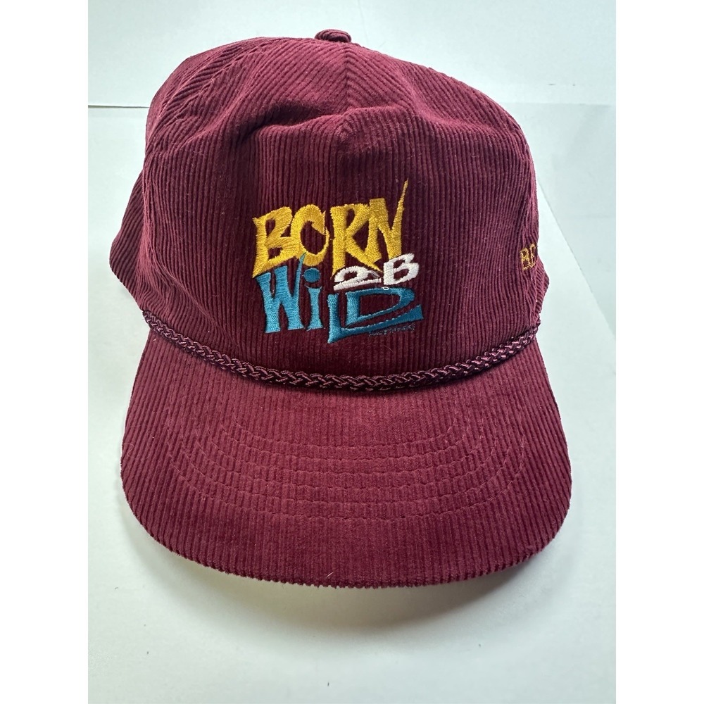 Vintage 1980s Born to be Wild maroon corduroy rope snapback hat Born 2 B Wild